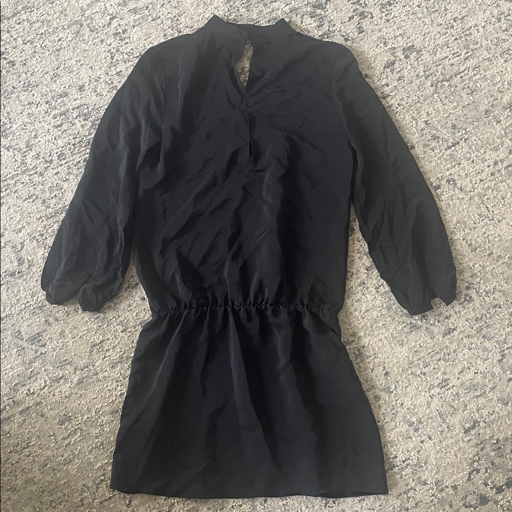 Amanda Uprichard Black Silk V‑Neck Choker Long‑Sleeve Mini Dress - Picture 5 of 6